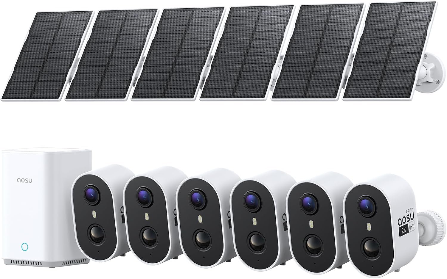 aosu Solar Security Cameras Wireless Outdoor, 2K HD Home Security Camera System, PIR + AI Human Detection, Color Night Vision, Easy to Set Up, Local Storage, No Subscription Required, 6-Cam Kit