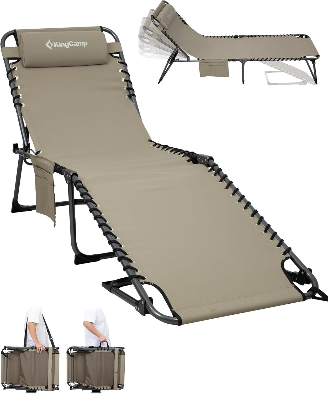 KingCamp Lounge Chair Outdoor,400LBS Tanning Chairs for Outside,Adjustable 5-Position Patio Lounge Chair Sunbathing Chase Lounge Chair Outdoor for Outside Beach Patio Sun Bathing Pool Backyard