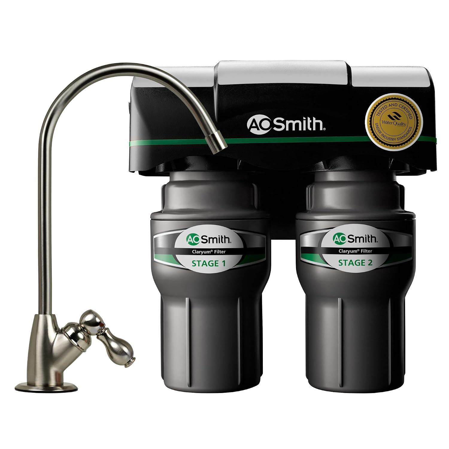 AO Smith Under Sink Water Filter System – Reduces PFAS, Lead, & Chlorine in Drinking Water – Under Counter Claryum Filtration for Kitchen – 2-Stage – AO-US-200