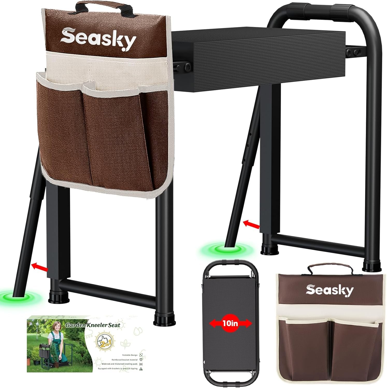 seasky Foldable Garden Kneeler and Seat, Anti-Tipping Gardening Bench Widened Thick Soft Kneeling Pad, Heavy Duty Gardening Stool with Tool Bag,Gardening Gift for Women