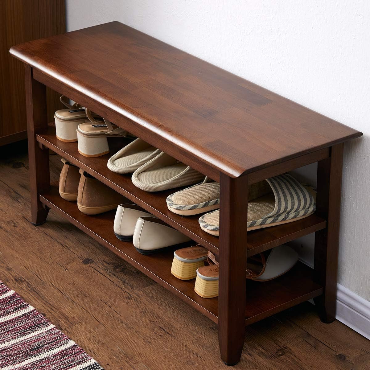 XKZG Shoe Rack Bench Wooden Shoe Storage Bench Rustic Solid Wood Entryway Bench (Brown,31.5″)