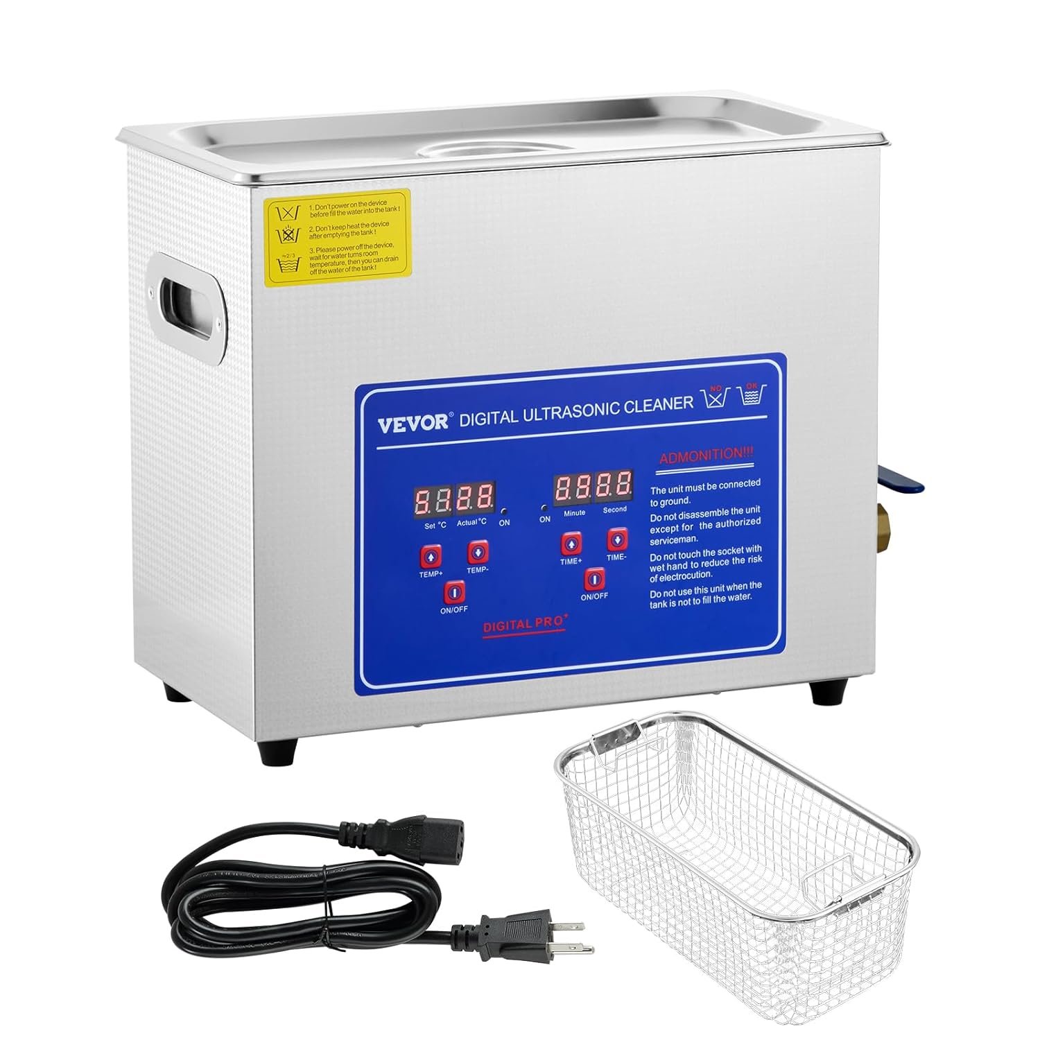 VEVOR 6L Commercial Sonic Cleaner, 40kHz Professional Cleaning Machine with Digital Timer & Heater, 110V – Ideal for Watches, Instruments, and Industrial Parts, FCC/CE/RoHS Certified | with Digital Timer and Heater, 110V, for Watch, Instruments, and Industrial Parts, Excellent Cleaning Solution