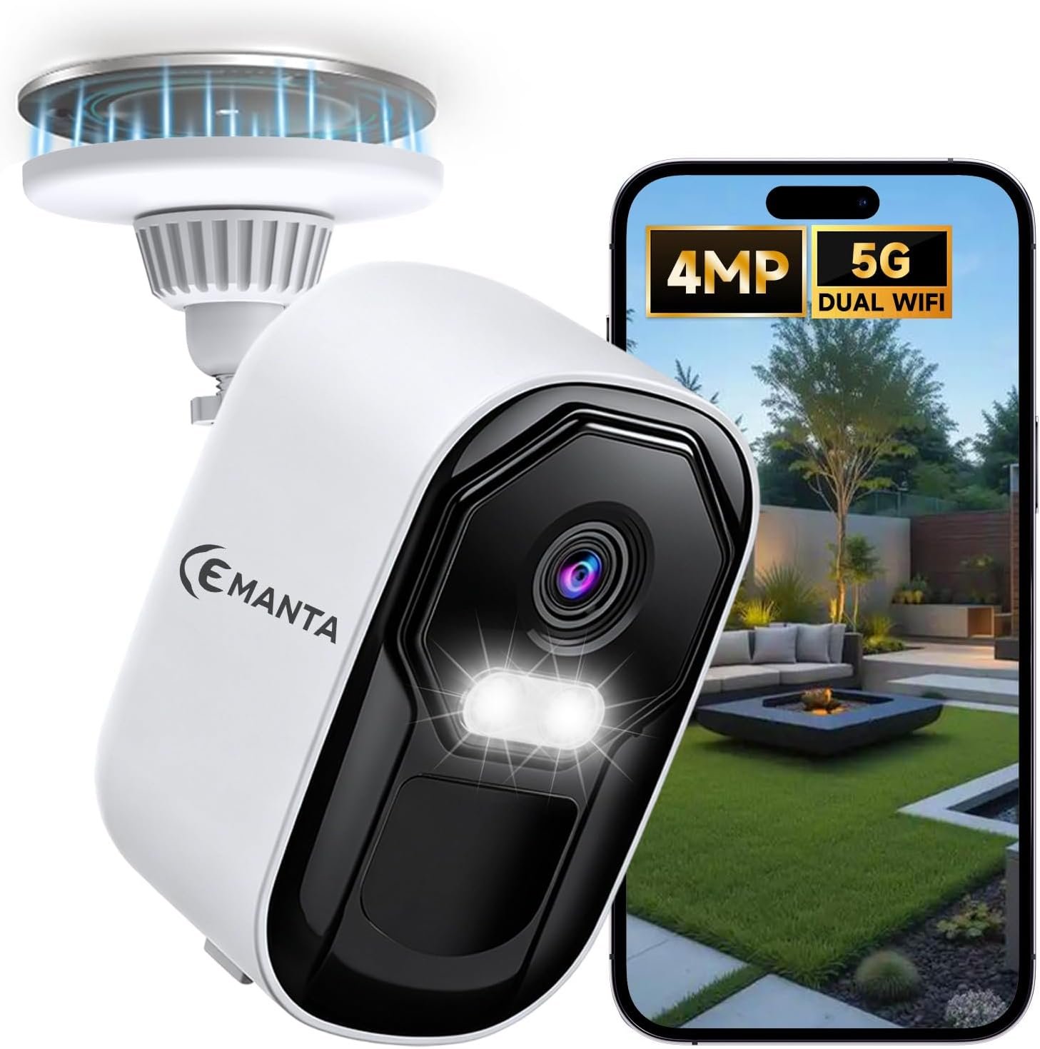 2.5K 4MP Security Camera Wireless Outdoor, Free Cloud Storage, 2.4G/5Ghz WiFi, AI Motion Detection with Spotlight & Siren Alarm, Color Night Vision, Weatherproof, Compatible with Alexa