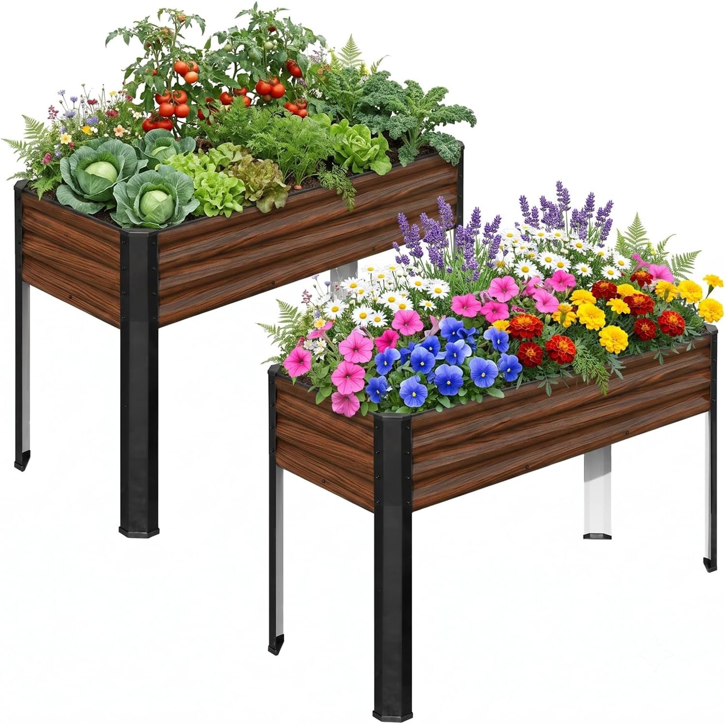 SnugNiture Raised Garden Bed with Legs, 2PCS 48×18×32in Outdoor Metal Elevated Raised Planter Box for Backyard, Patio, Balcony