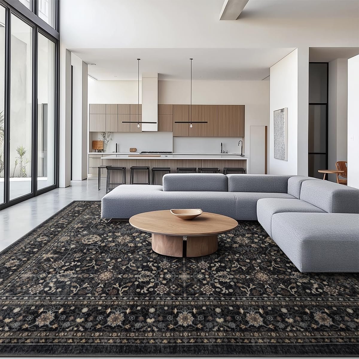 Ruaruarug Washable Area Rug 8×10 for Living Room, Bedroom, Ultra Soft Non Slip Stain & Fade Resistant, Pet & Kids Friendly, Suitable for High Traffic Areas Easy to Clean for Office Kitchen, Black Grey