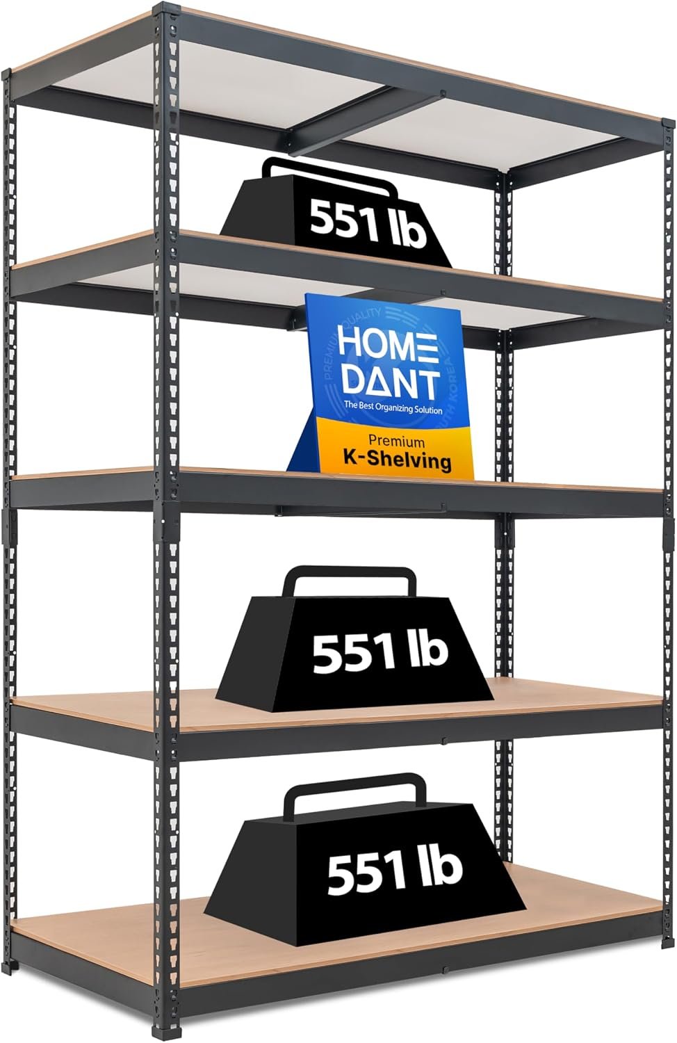 HOMEDANT 47.7″ W Deep 5 Tier Heavy Duty Garage Shelving Adjustable Metal Rack Storage Shelves Standing Shelf Unit Organizers Industrial Warehouse Basement Black 1Pack