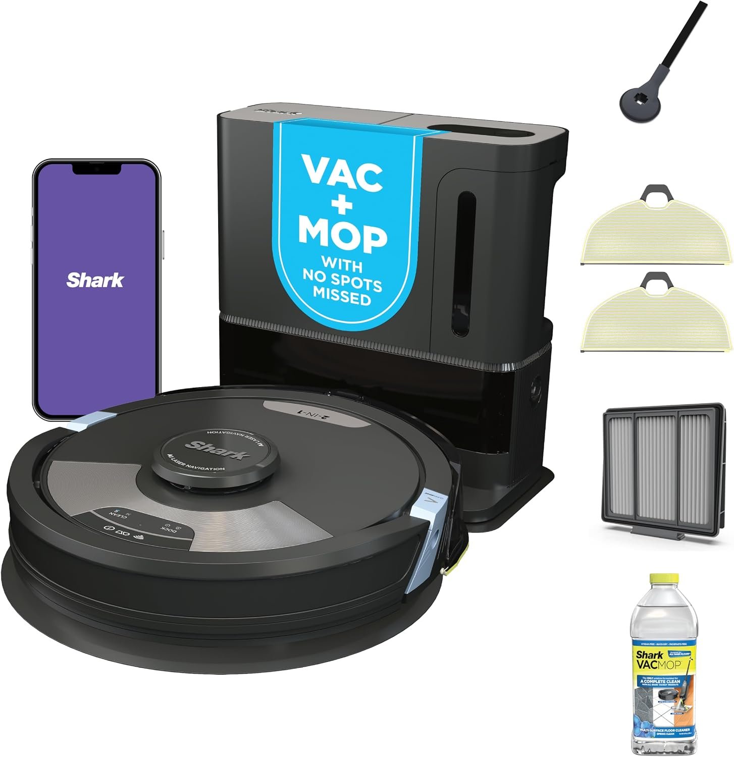 Shark Matrix Plus | 2-in-1 Robot Vacuum & Mop for Carpets & Hard Floors | Sonic Mopping & Powerful Suction for Pet Hair | Self-Empty Base | 60-Day Capacity | HEPA | LiDAR Nav | Black/Gold | AV2610WA