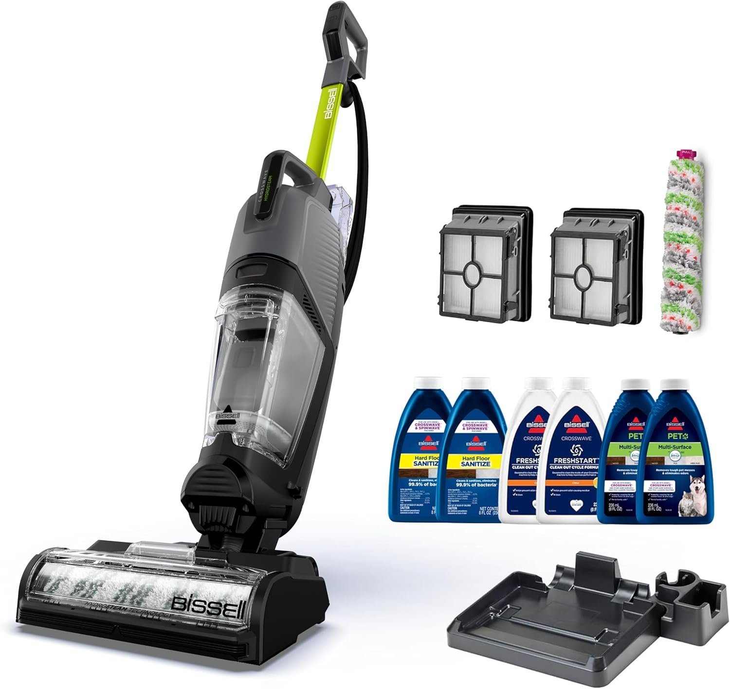 Bissell CrossWave HydroSteam Deluxe Steam Mop, 3-in-1 Wet Dry Vacuum Mop with Steam Function, Hard Floor Cleaner Machine with Sanitize Formula, Green, 3515G