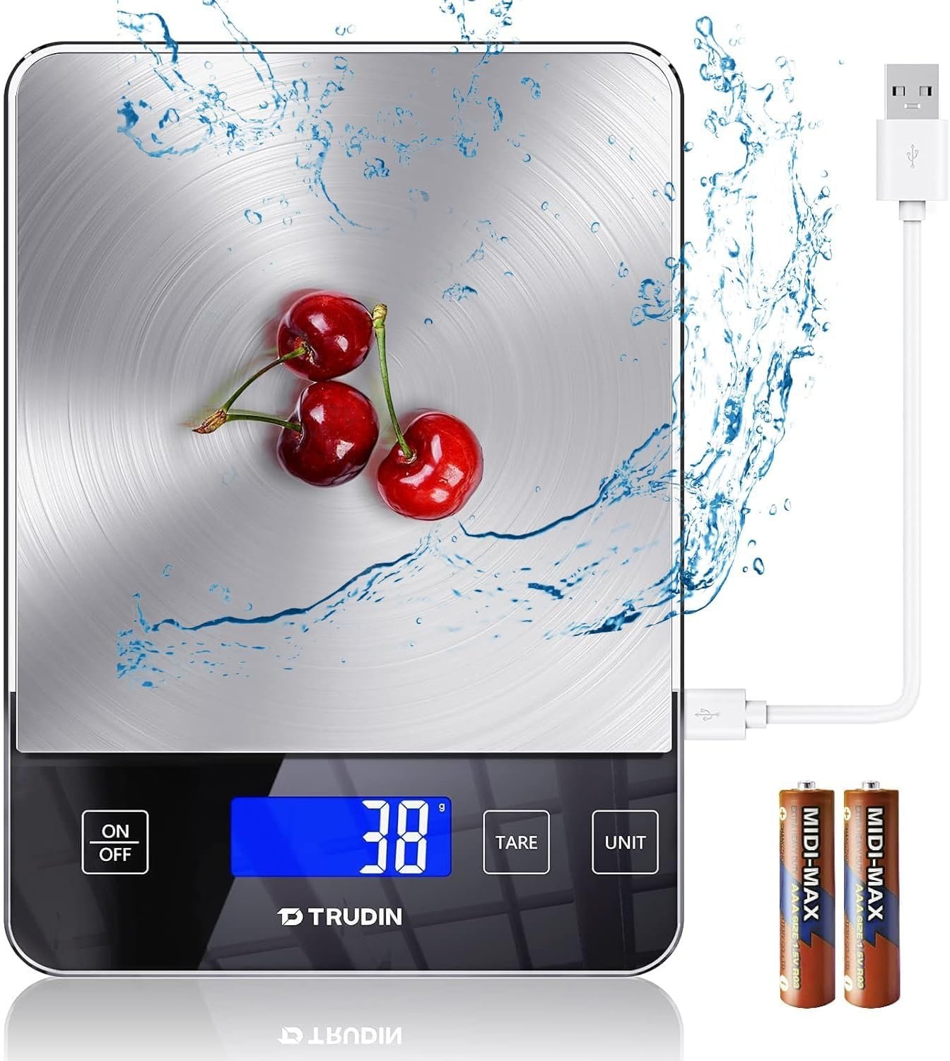 33lb Food Scale, NASA-Grade Digital Kitchen Scale, Precisely Measures Grams and Ounces for Baking and Cooking, Waterproof Tempered Glass & Stainless Steel Platform