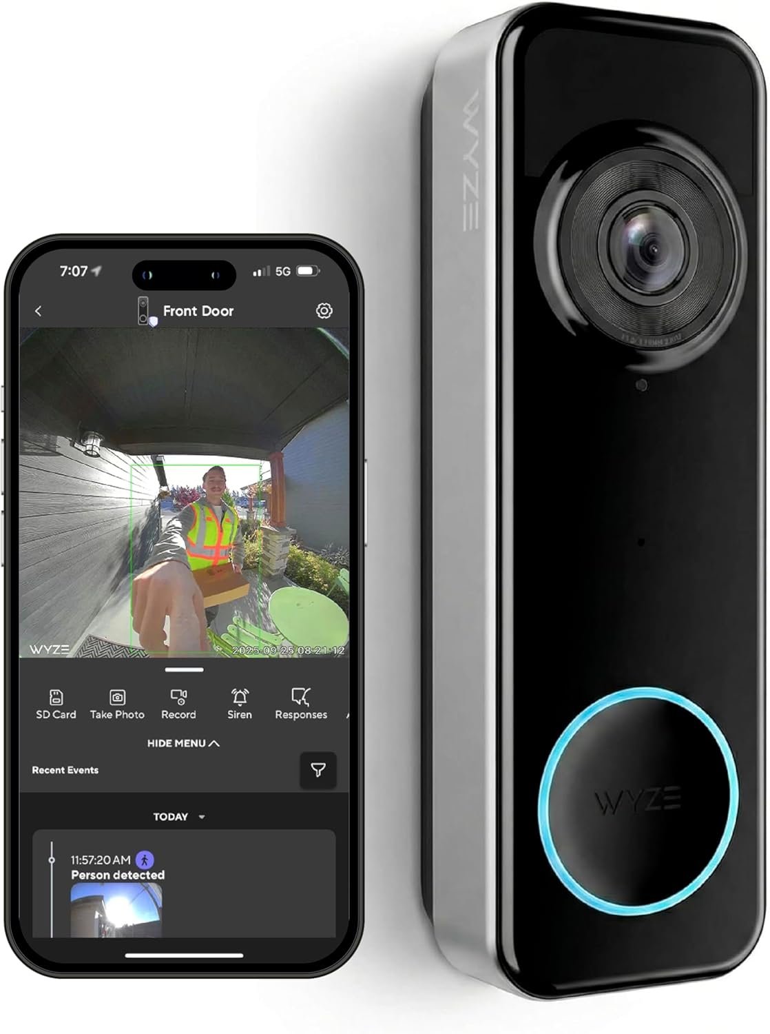 Wyze Battery Video Doorbell Wireless Camera, 1536×1536 HD+ with Color Night Vision, 2-Way Audio, 1:1 Head-to-Toe View, Person/Vehicle/Package Monitor, Wire-Free/Wired Option, 1 Minute Easy Setup
