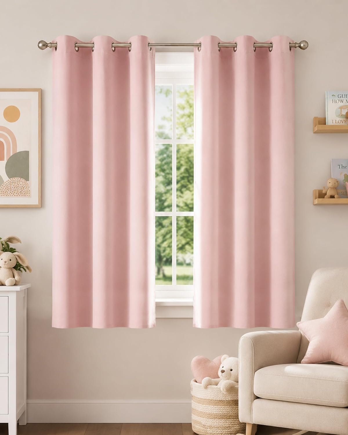 NICETOWN Blush Pink Blackout Curtains 63 Inches Long 2 Panels for Girls Room, Bedroom, Nursery Thermal Insulated Blackout Drapes Solid Grommet Noise Reducing Window Curtains, W40