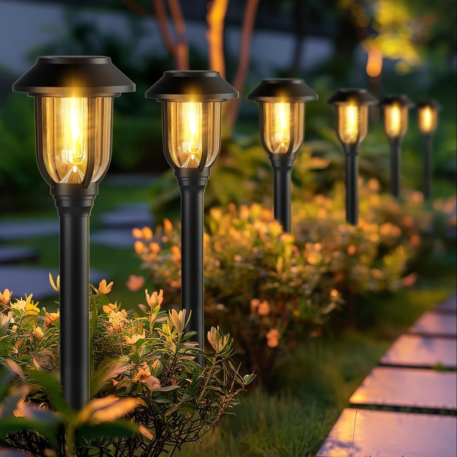 ILANCK Solar Pathway Lights Outdoor,12 Pack Solar Lights Outdoor Waterproof, Warm White Auto On/Off LED Solar Powered, Garden Landscape Lighting for Yard Walkway Driveway Path Decorative
