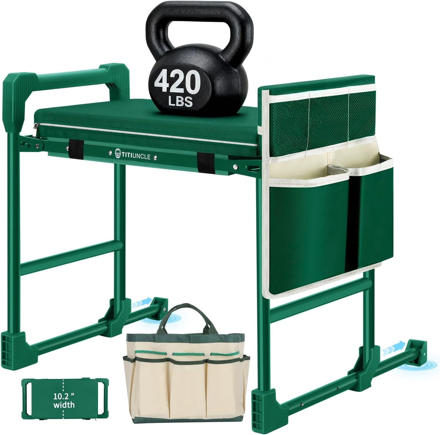 Garden Kneeler and Seat for Seniors: Heavy Duty 420 LBS Support Anti-Tip Multifunctional Gardening Stool Bench with Widened Thick Soft Kneeling Pad & Tool Bag – Foldable for Gardeners
