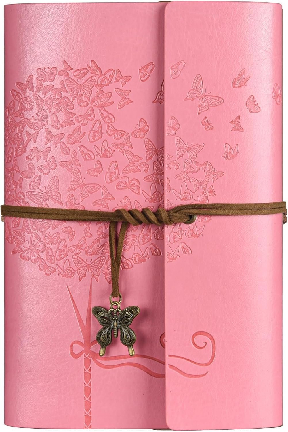 Leather Journal Notebook, Vintage Refillable Journal with 2 PVC Pockets, Travel Journal for Writing, Diary Journal for Women, Men, Girls and Boys, 100GSM Lined Paper, 160 Pages (Pink, A6 7.3″x 5.1″)