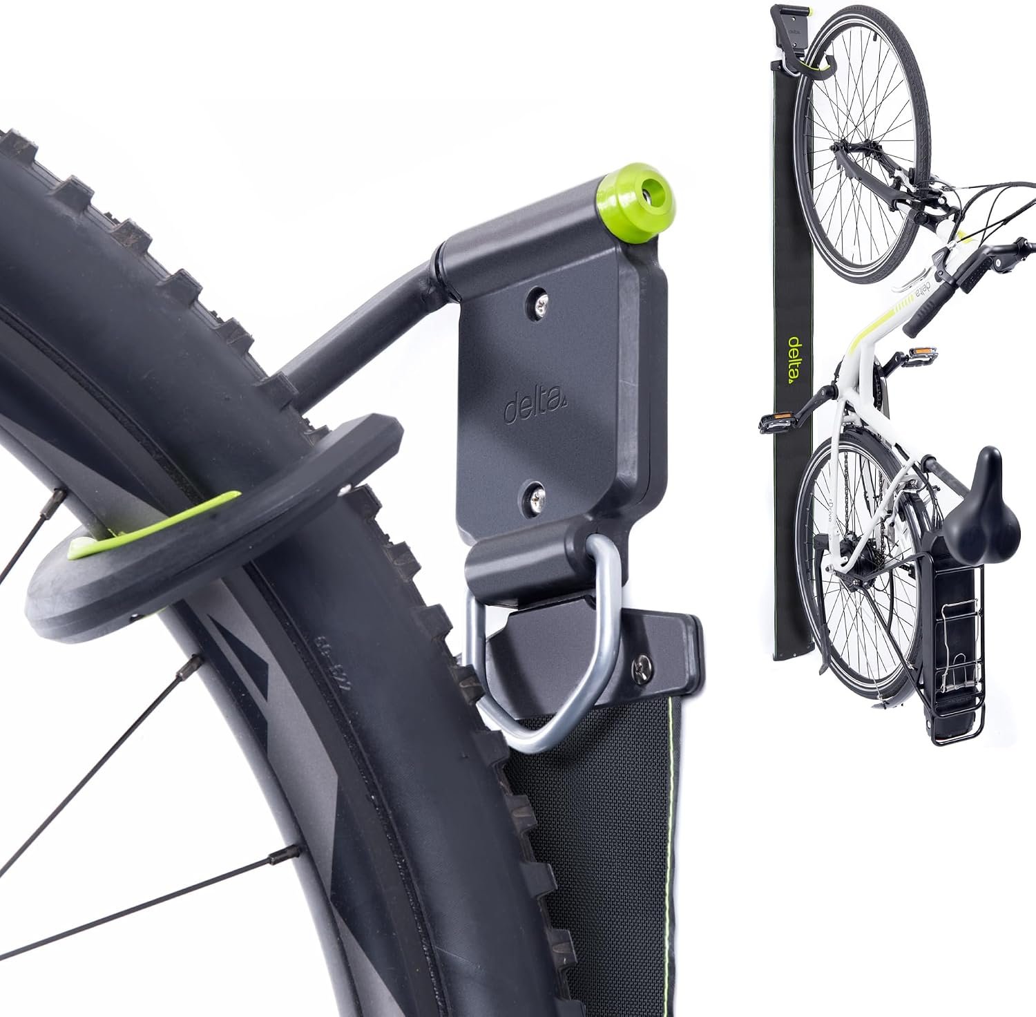 Delta Wall Ride Bike Rack Wall Mount with Tire Wall Guard Cycle – Vertical Bike Mount Holds Up to 100 lbs – Fully Adjustable Vertical Hanger Hook Design Provides Easy Bicycle Storage Access