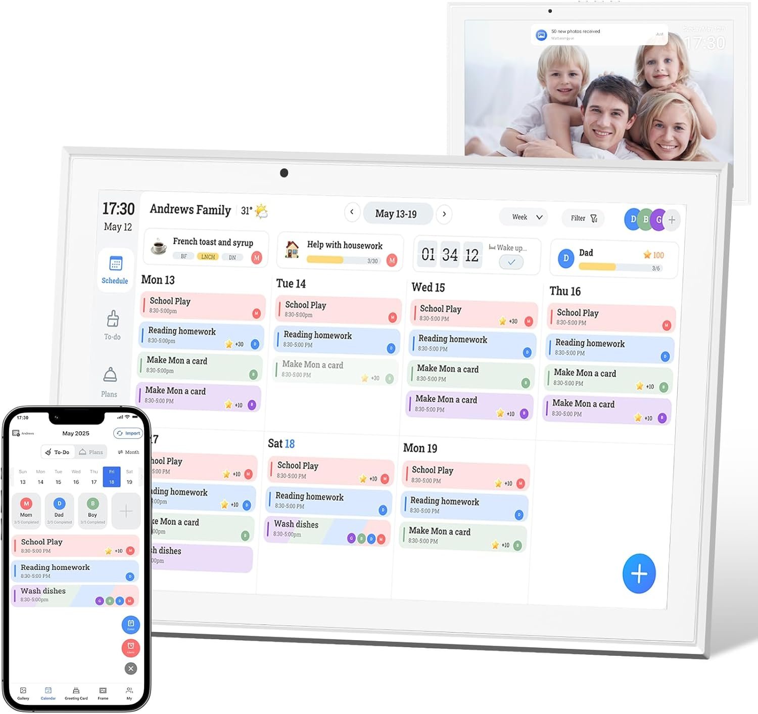 10.1″ Digital Calendar & Smart Touchscreen Planner, Electronic Calender with Chore Chart for Family Schedules & Meal Planning, Wall Mountable Digital Photo Frame, Gifts for Women Men (White)
