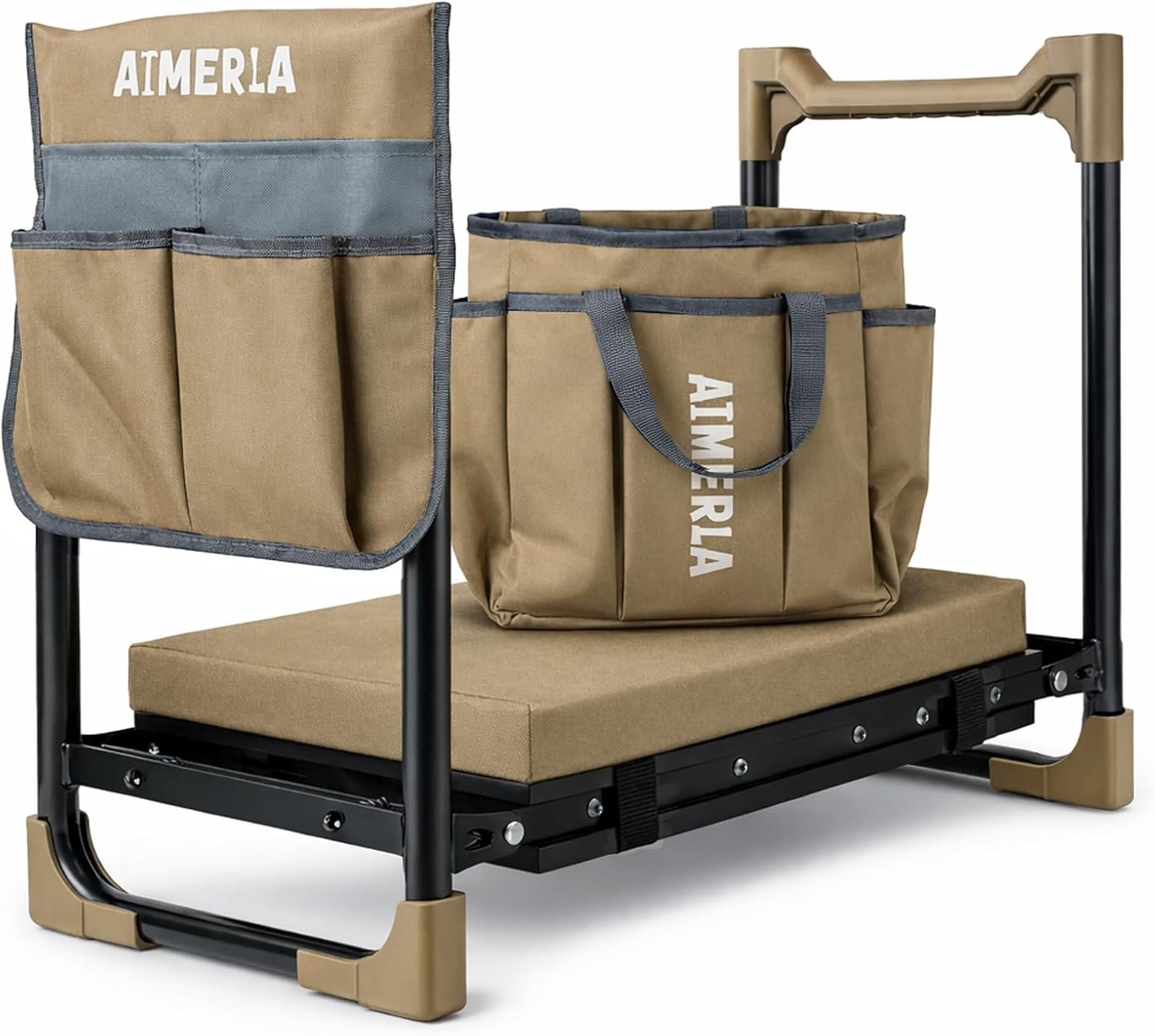 Aimerla K7 Foldable Garden Kneeler Seat, Upgraded Anti-Slip Base, 350LBS Capacity, 10.2″ Wide EVA Pad & Detachable Cloud Cushion, 2-in-1 Kneeler Bench for Seniors, Gardening Gifts for Parents