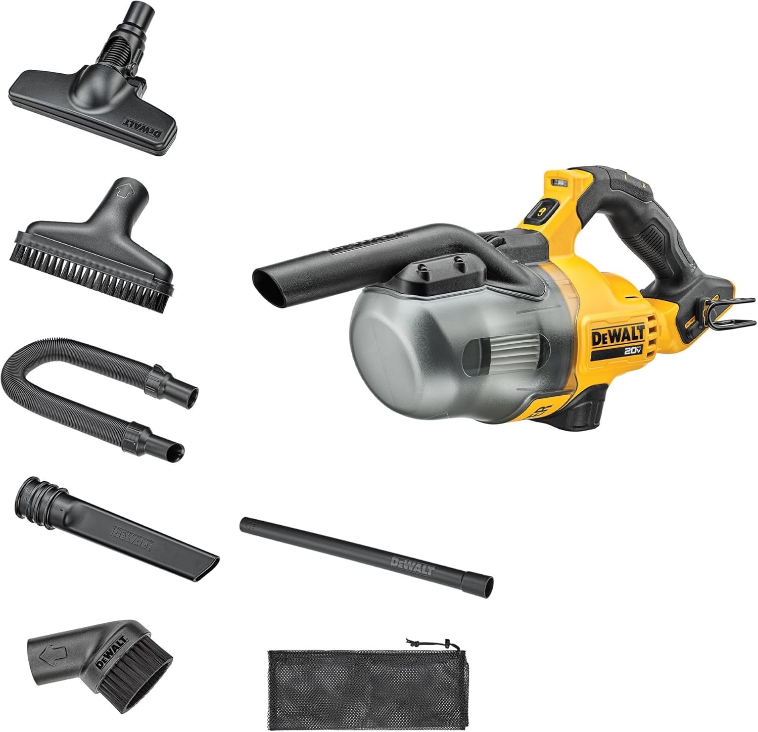 DEWALT 20V Handheld Vacuum Cordless, Car Vacuum with HEPA Filter, 6 Attachments and LED Light, High Performance Dry Only Small Shop Vac, Battery Not Included (DCV501HB)