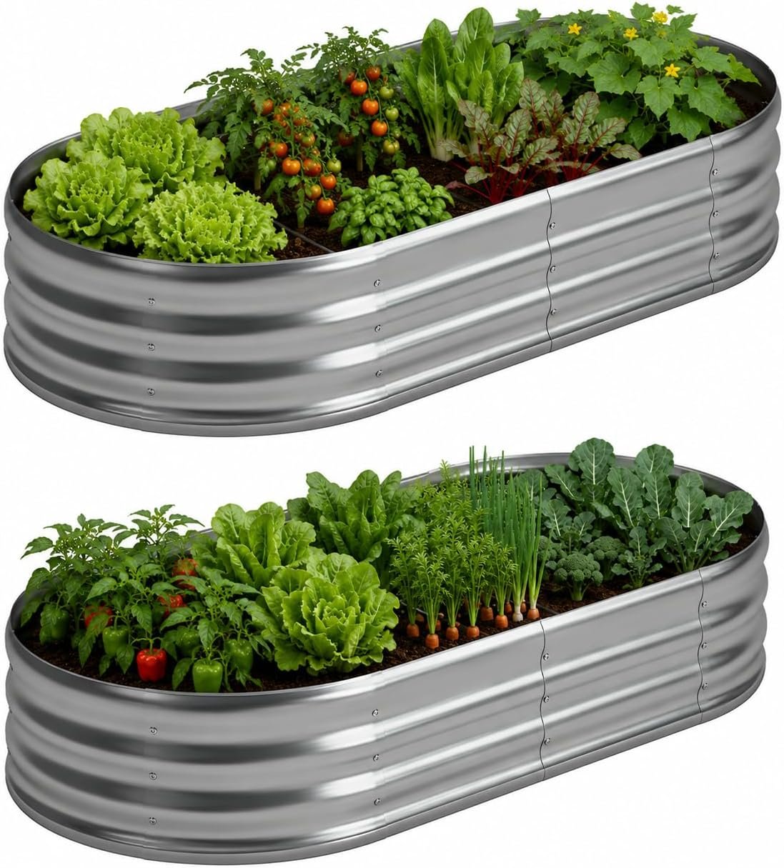 Foxlang 8x4x1ft(2 Pack) Galvanized Oval Raised Garden Bed,Outdoor Planter Box Metal Patio Kit Planting Bed for Vegetables Flowers Herb,Silver