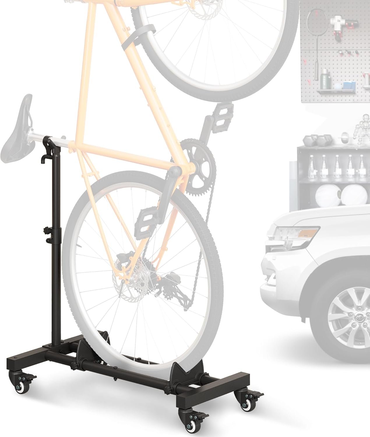 Sttoraboks Vertical Bike Stand, Freestanding Bike Rack Garage Storage Upright Bicycle Floor Stand Indoor Bike Holder with Adjustable Height for Garage & Apartment – for Wheels Sizes up to 29”