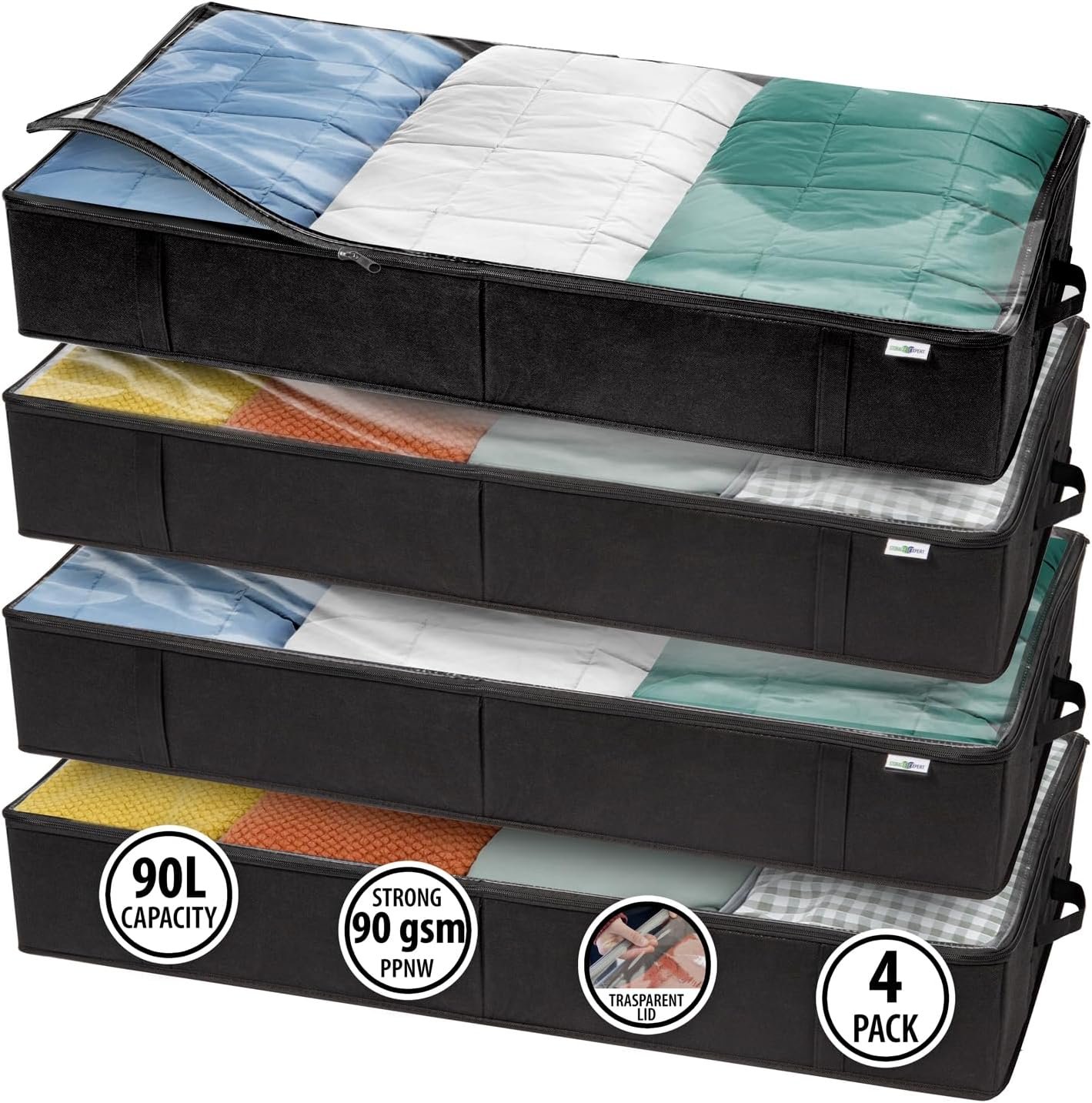 StorageExpert Closet Organizers and Storage – Maximize Space with Under Bed Storage Containers & Clothes Storage – Ideal Closet Organizer, Toy Storage Organizer & Underbed Storage (Black, 4 Pack)