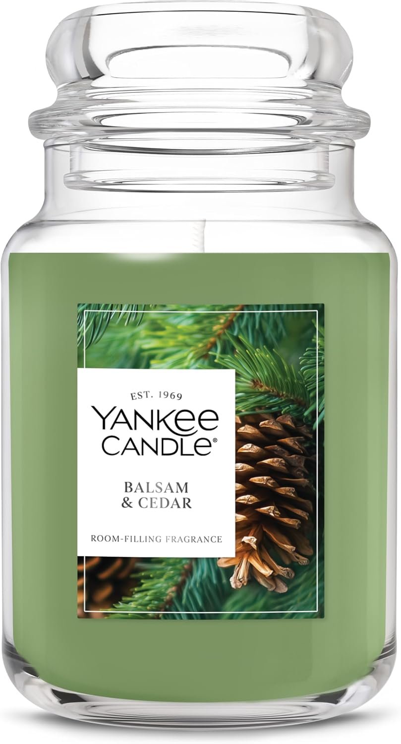 Yankee Candle Balsam & Cedar, Scented Candle, 22oz Large Jar with up to 150 Hour Burn Time, Giftable