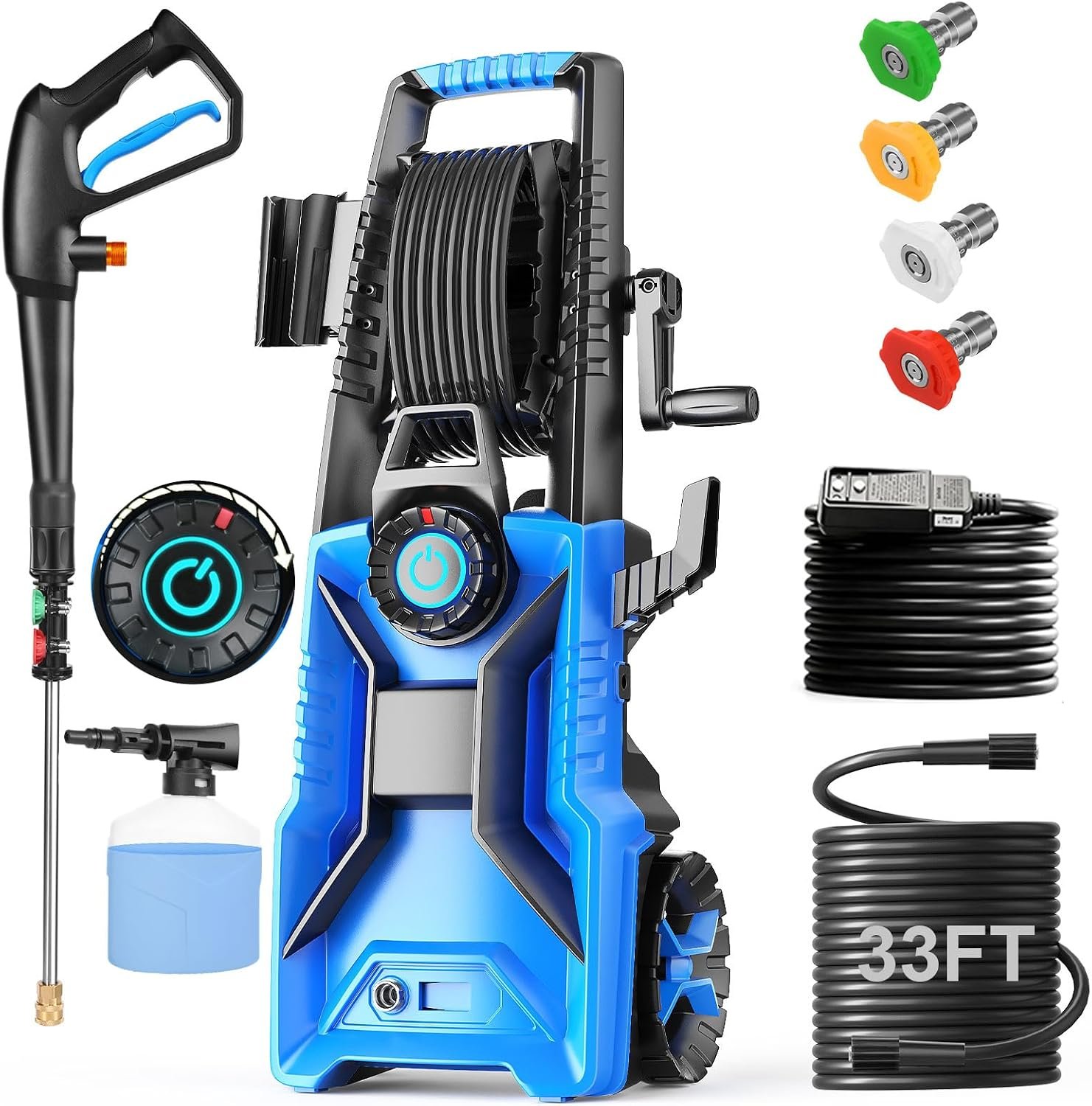 Electric Pressure Washer,5000 PSI Adjustable Pressure,4GPM Power Washer Electric Powered with Foam Cannon,4 Nozzle,33FT Hose and Soap Bottle for Home/Cars/Fences (Blue)