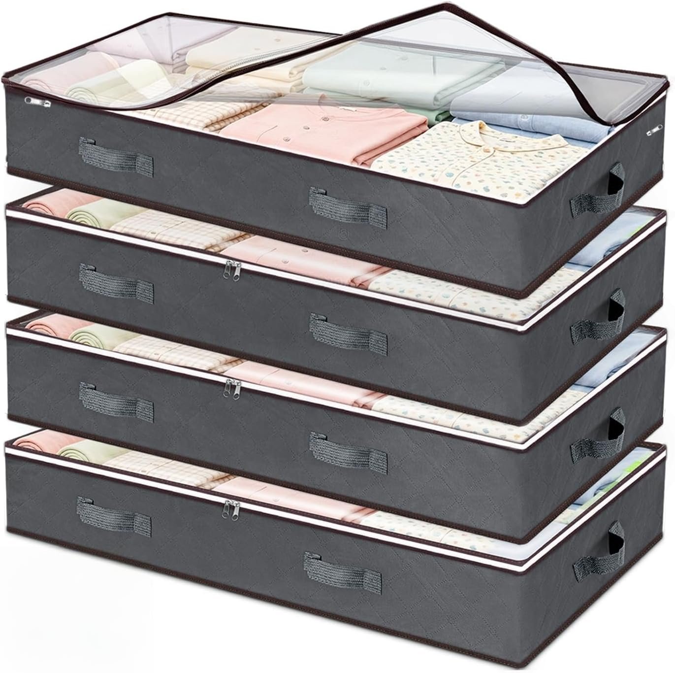 Budding Joy 60L Under Bed Storage Containers, Storage Bins with Clear Lids, Foldable Closet Organizers for Clothes, Blankets, Shoes, Bed Sheets, Comforter, Wrapping Paper, Home Dorm Storage