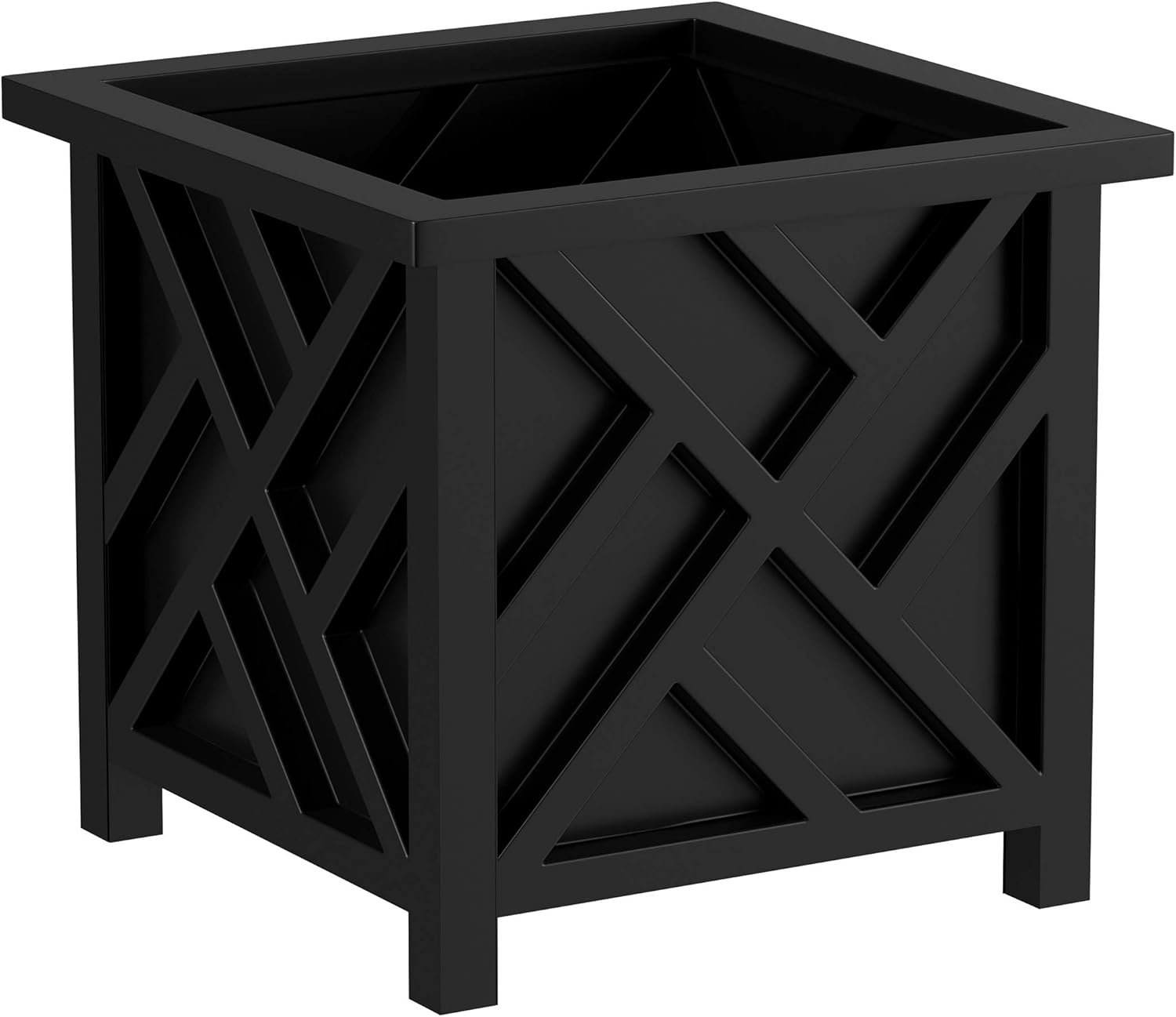 Lattice Design Outdoor Planter Box – 14.75” Square 13” Tall Black Plant Pot – Decorative Plant Pots for Front Porch Decor – Flower Pots Outdoor Planters for Porch Patio or Garden Decor by Pure Garden