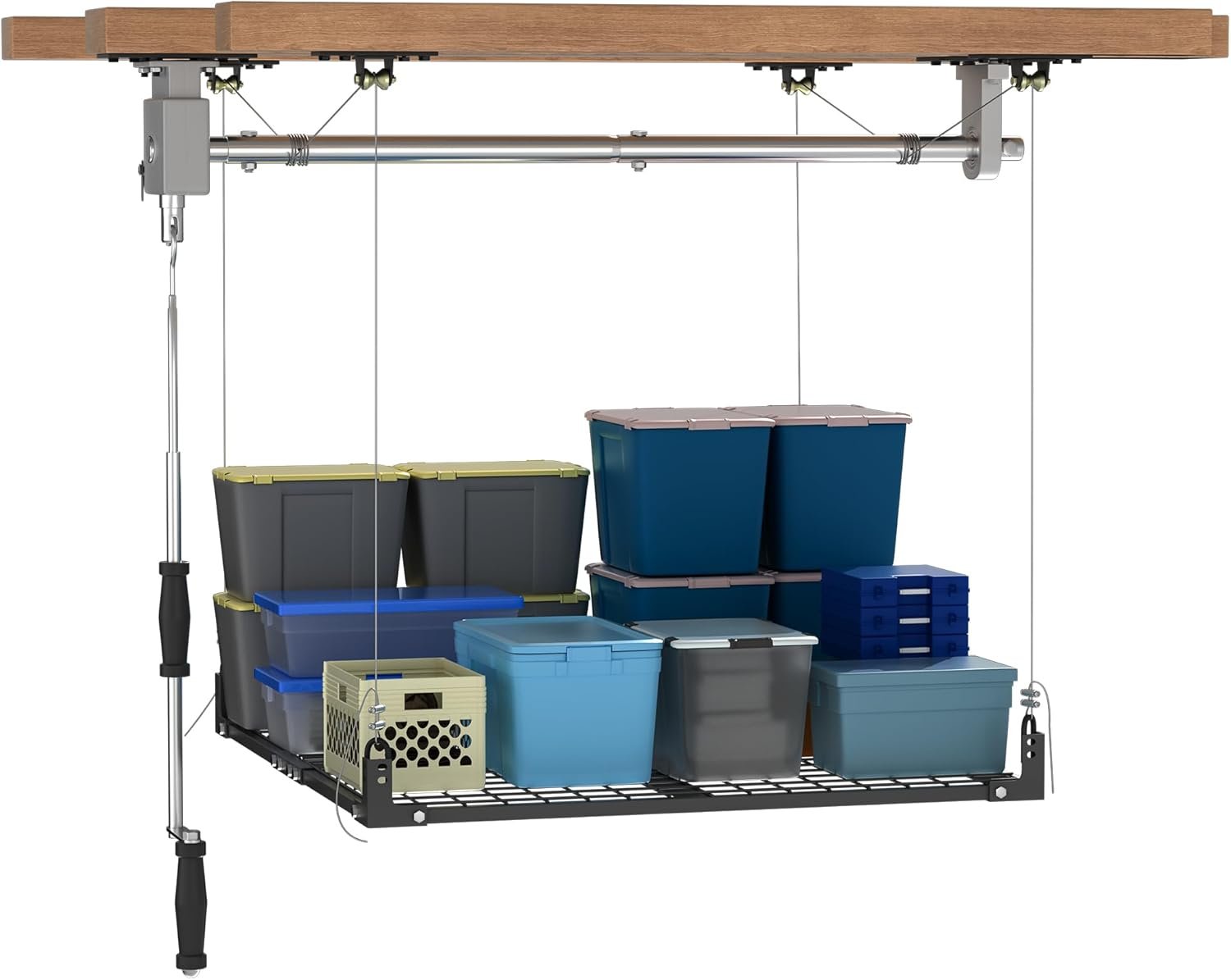 Overhead Garage Storage Rack,4x4FT Garage Ceiling Storage Racks,Lift Storage Rack with Secure Lock,Holds 400 Lbs for Easy Up Down,Professional Organization System