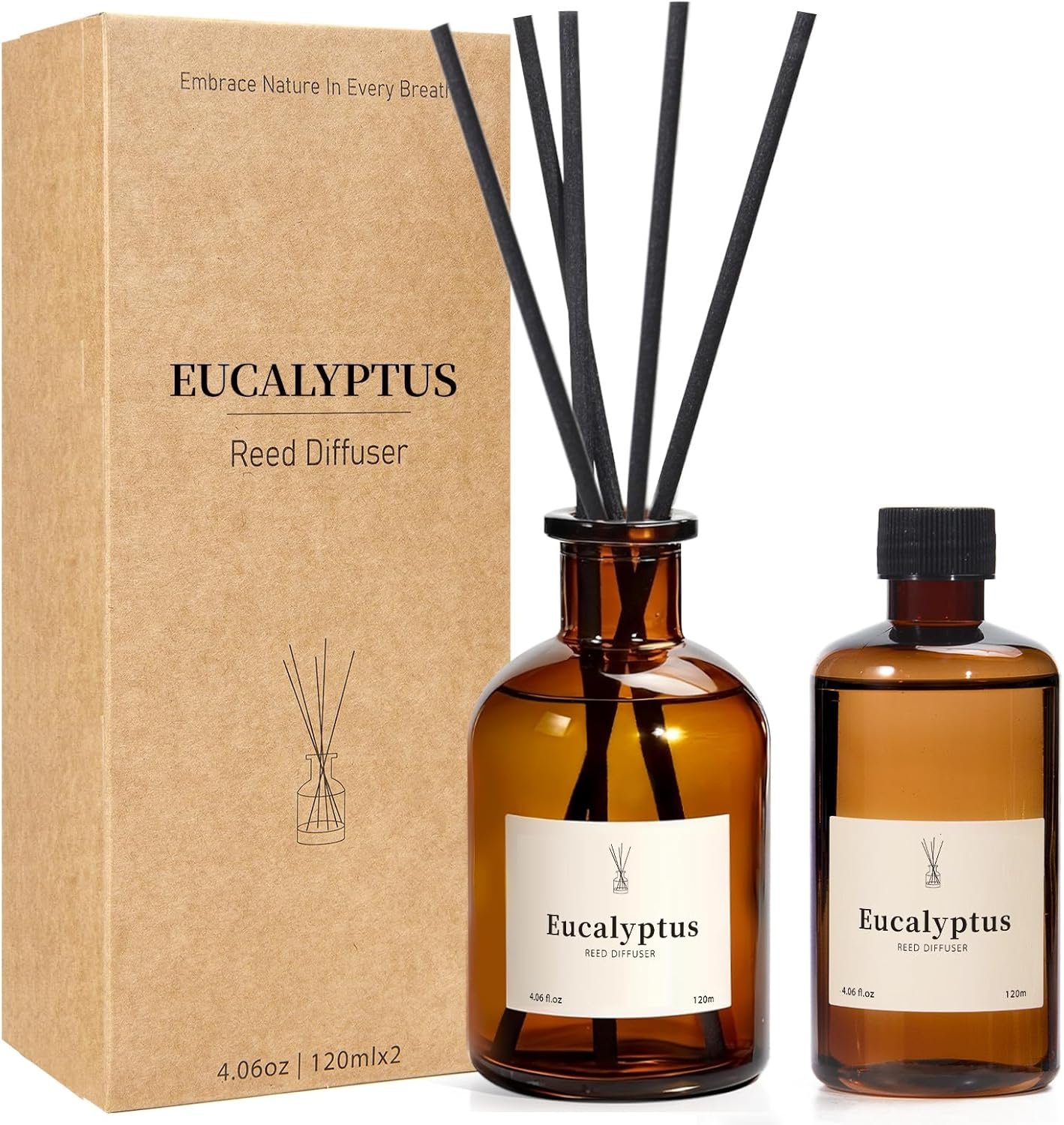 Reed Diffuser Set, 8.12 fl.oz Eucalyptus Scented Diffuser with Sticks, Up to 120 Days, Home Fragrance Reed Diffuser for Bathroom Shelf Decor & Room Freshener, 2 Pack