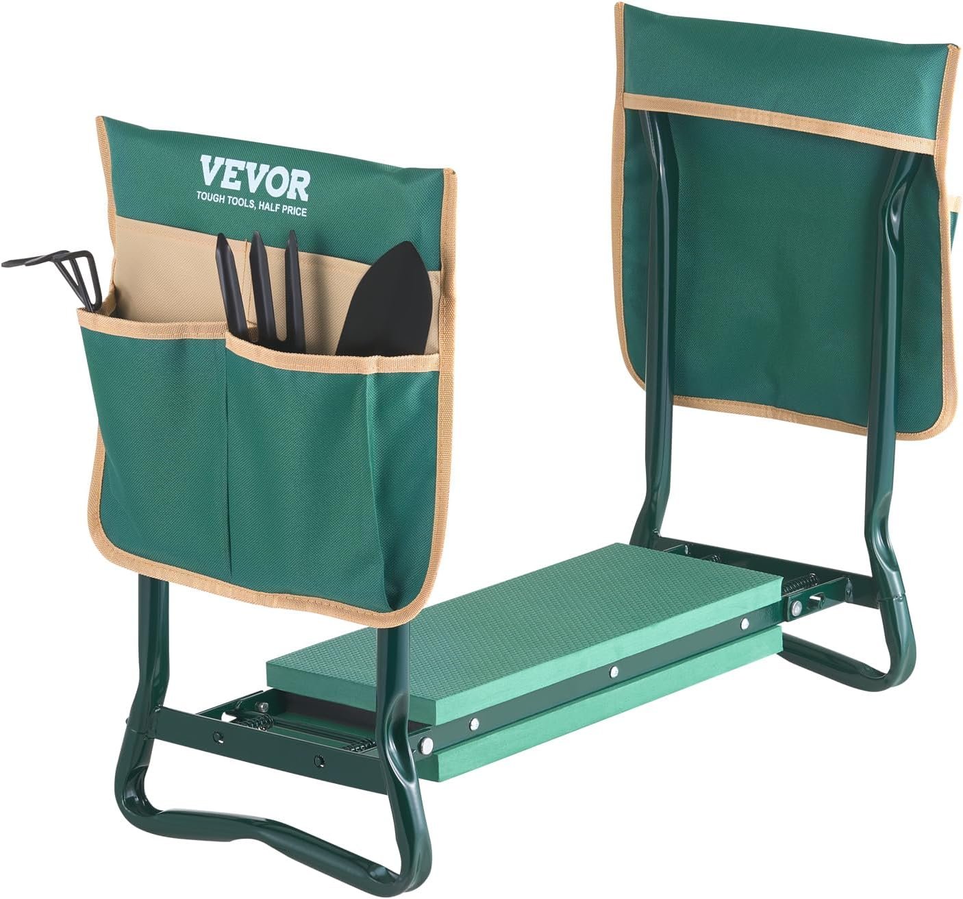 VEVOR Garden Kneeler and Seat Heavy Duty, Portable Garden Stool with 6” EVA Kneeling Pad and 2 Tool Bags, Folding Garden Bench to Relieve Knee & Back Pain, Great Gifts for Seniors, Family Gardeners
