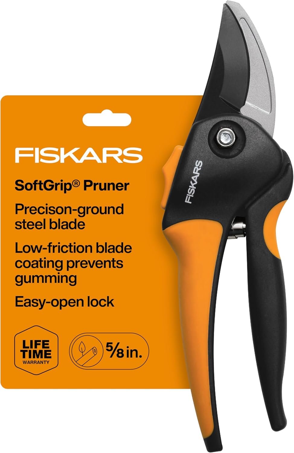Fiskars Bypass Pruning Shears, Branch Cutter with 5/8″ Cut Capacity, Garden Shears with Sharp Steel Blade, Rust Resistant, Ergonomic Pruners with Comfort Handle and Safety Lock, Gardening Hand Tools