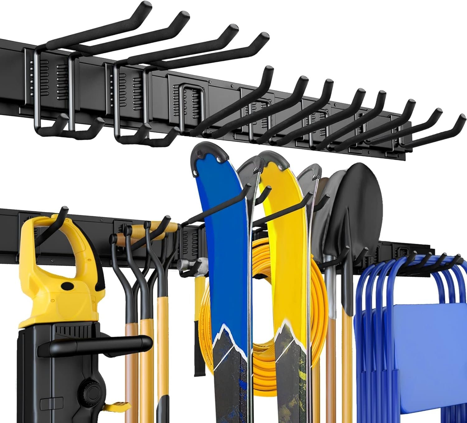 UUP 48″ Garage Tool Organizer Wall Mount, 440lbs Garden Garage Storage Garage Organization with Adjustable Heavy Duty Hanging Hooks, Yard Rack Hanger System Shovel Rake Broom Ladder Holder, Men Gift