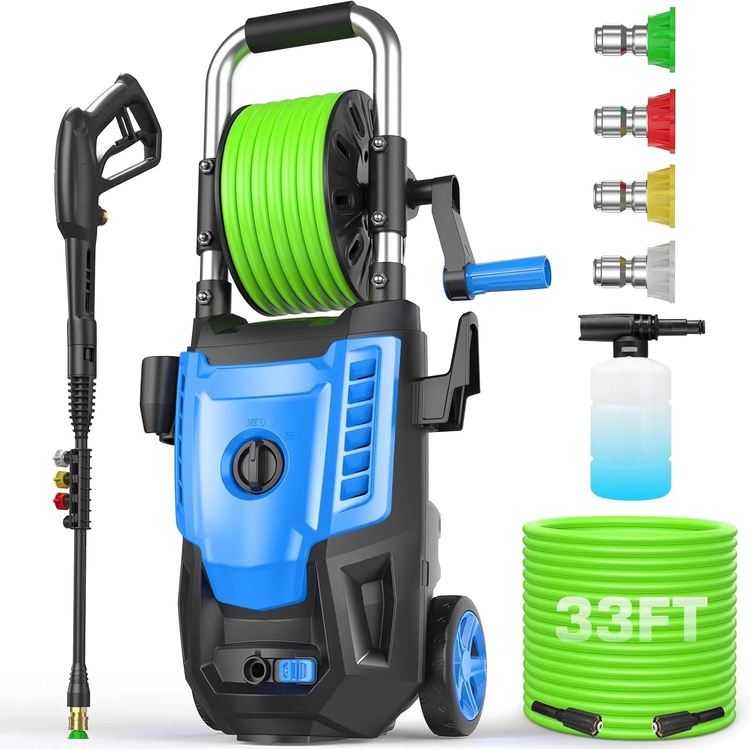 Electric Pressure Washer 5000 PSI, Power Wahser Powered with 33ft Pressure Hose, 4 Nozzles and Foam Cannon, Powerwahser for Home, Car,Fences,Patio, Light Blue