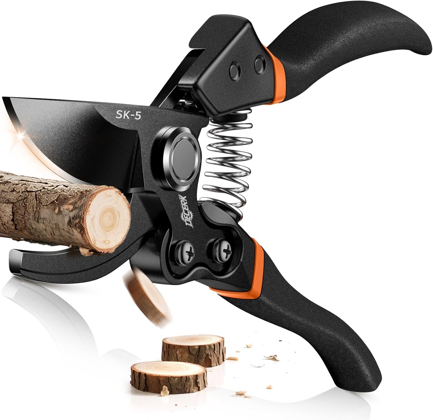 DECERK® 8.5″ Professional Pruning Shears – Cuts 4X Easier with Ultra Sharp Japanese Steel Titanium Blade, Arthritis Friendly Garden Scissors & Plant Clippers, Effortlessly Prunes 3/4″ Branches