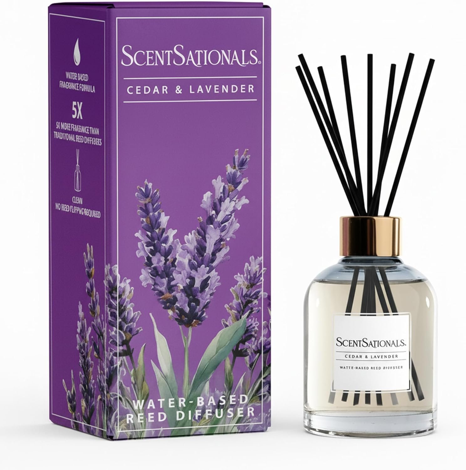ScentSationals Water-Based Reed Diffuser – Cedar & Lavender – 5 FL OZ Aromatherapy Reed Diffuser