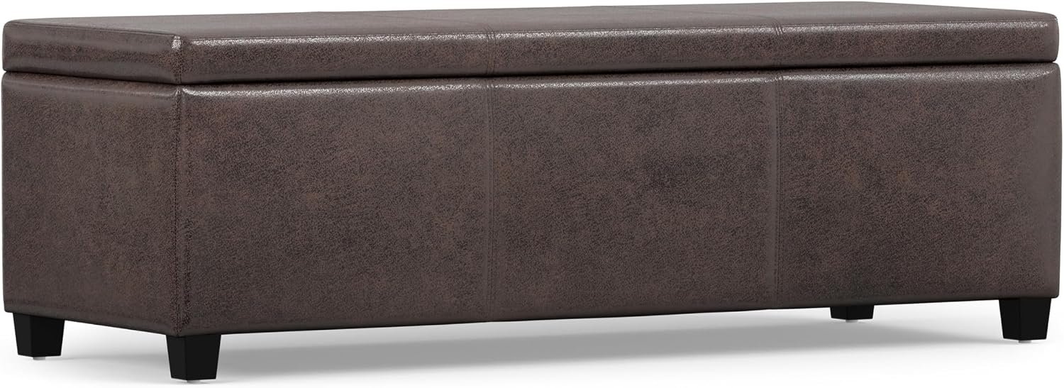 SIMPLIHOME Avalon Storage Ottoman Bench – 48″ Wide x 16″ High Upholstered Vegan Leather Rectangular Lift-Top Ottoman in Distressed Brown, Contemporary Bench for Living Room with High-Density Foam