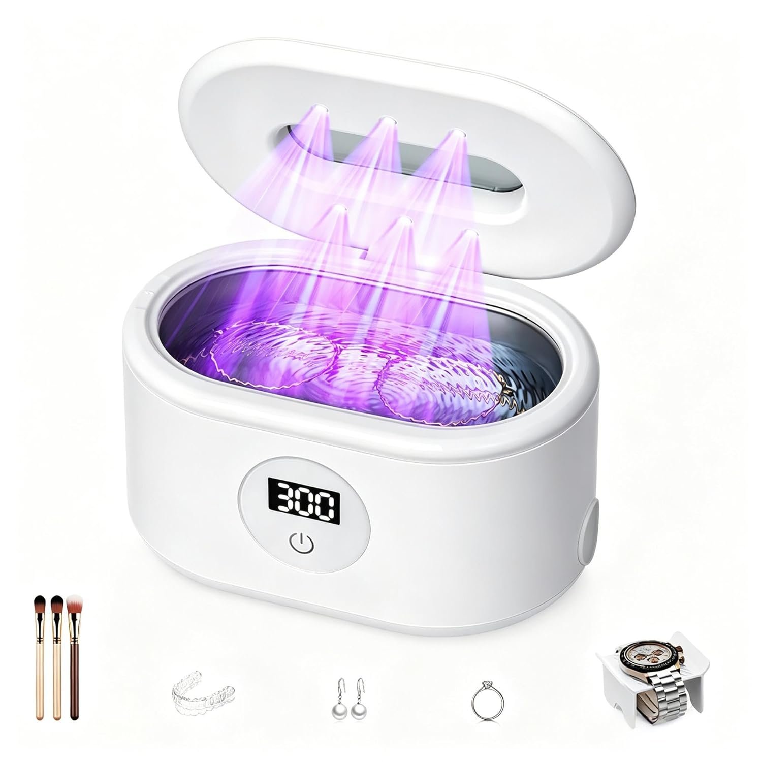 Miorcols Ultrasonic Jewelry Cleaner, Ultrasonic Cleaner Machine with Digital LED Display, 20oz 304 Stainless Steel Tank for Jewelry, Eyeglasses, Watches, Dentures, Retainers & More – White