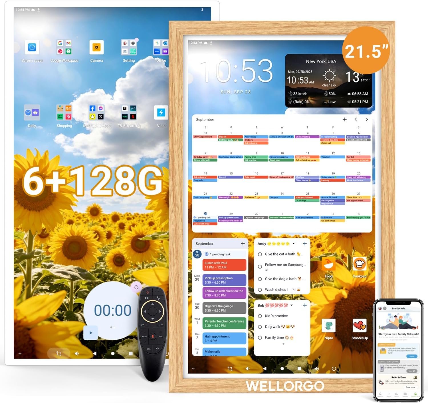 Smart Digital Calendar, 21.5” Electronic Planner with FHD Touch Screen & Remote Control, Electric Family Organizer with Chore Chart Google Play Customizable App, Picture Frame Desk Tablet