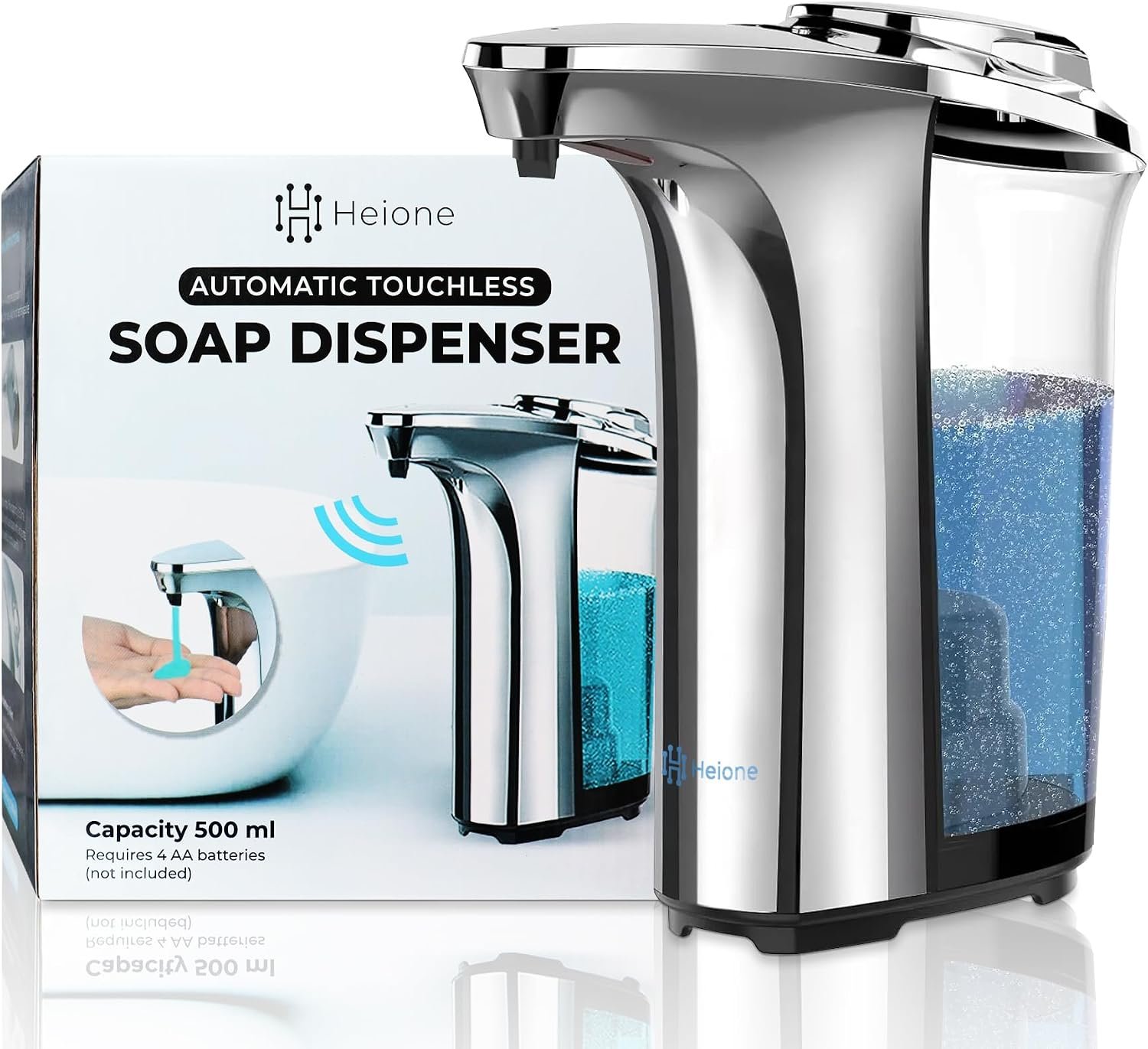 Automatic Soap Dispenser Touchless, Silver Glossy Finish | 17oz / 500mL, Battery Operated