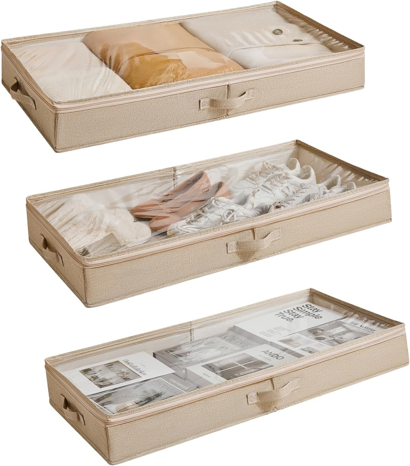 Berdeng 3 Pack Under Bed Storage Containers, Low Profile Underbed Shoes and Clothes Storage Organizer with Sturdy Sidewalls/Bottom, Large Dorm Storage Bins,33 * 17 * 4.5 inches,45L