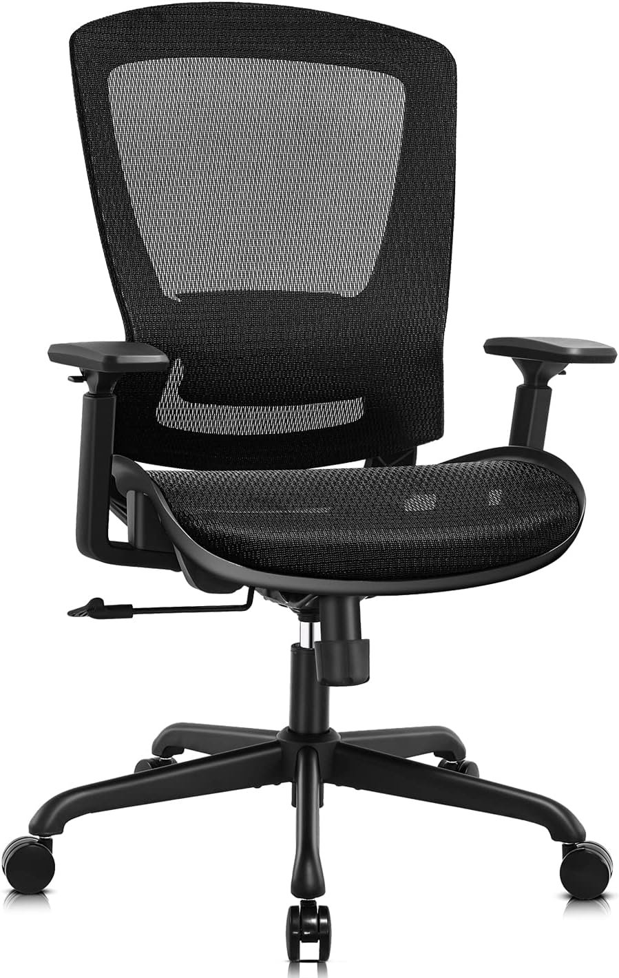 ELABEST Ergonomic Mesh Office Chair,Comfy Computer Desk Chair – BIFMA 5.1 Certified Commercial Swivel Task Chair for Home Office – Adjustable Lumbar Support & Armrests,Tilt Function,Wide Seat (Black)