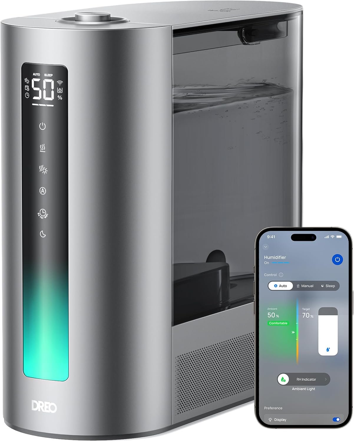 DREO 6L Smart Warm & Cool Mist Humidifiers for Bedroom HM713S | 60-Hour Quiet Runtime for Large Room, 500ML/HR Output, Smart Humidity Sensor, Indicator Light, Works with Alexa & Google