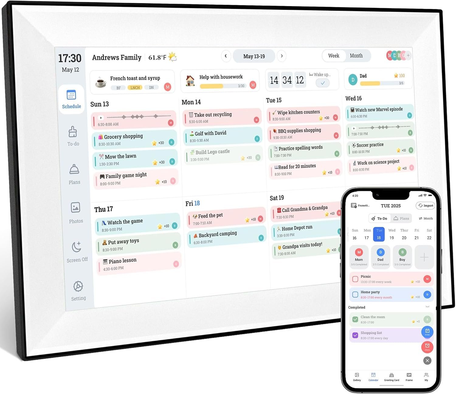 10.1″ Digital Desk 2026 Electronic Calendar Planner,Voice Message Feature,Touchscreen Interactive Display for Family Schedules, Achievement Rewards, Meal Planning,Digital Picture Frame,Smart Clock, Gifts