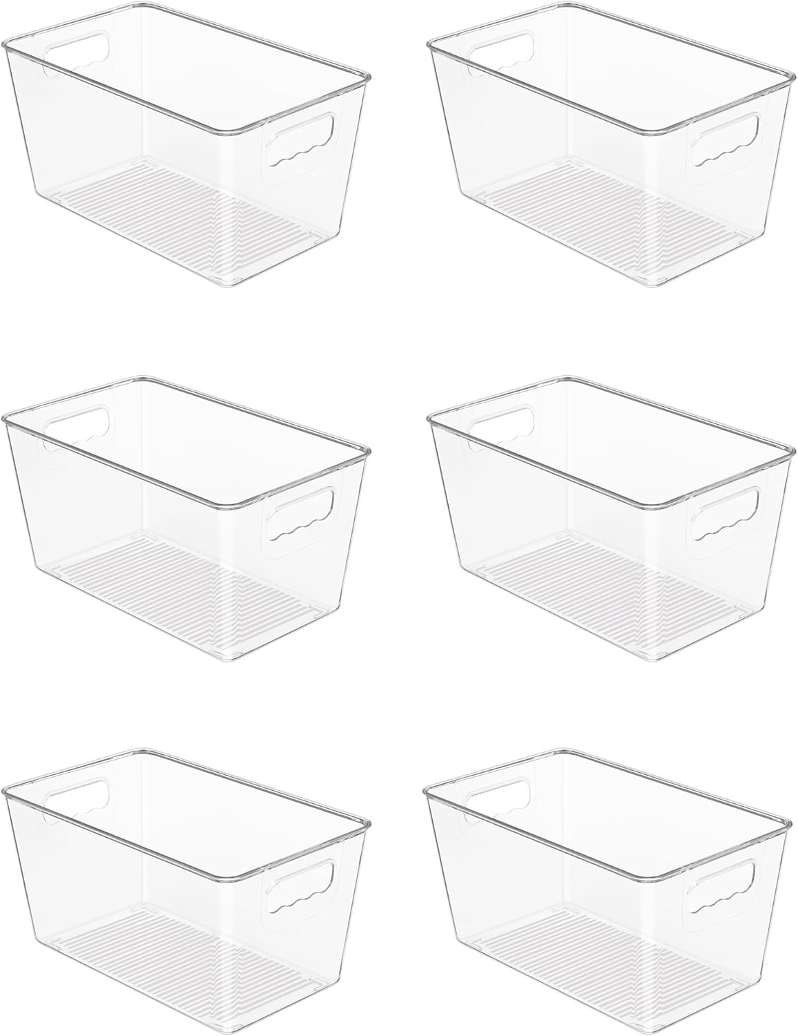 Vtopmart 6 Pack Clear Storage Bins, Pantry Cabinet Organizer Bins with Handle for Pantry Organizer and Storage, Plastic Bins for Fridge, Cabinet, Kitchen, Countertops, Cupboard, Freezer, Medium