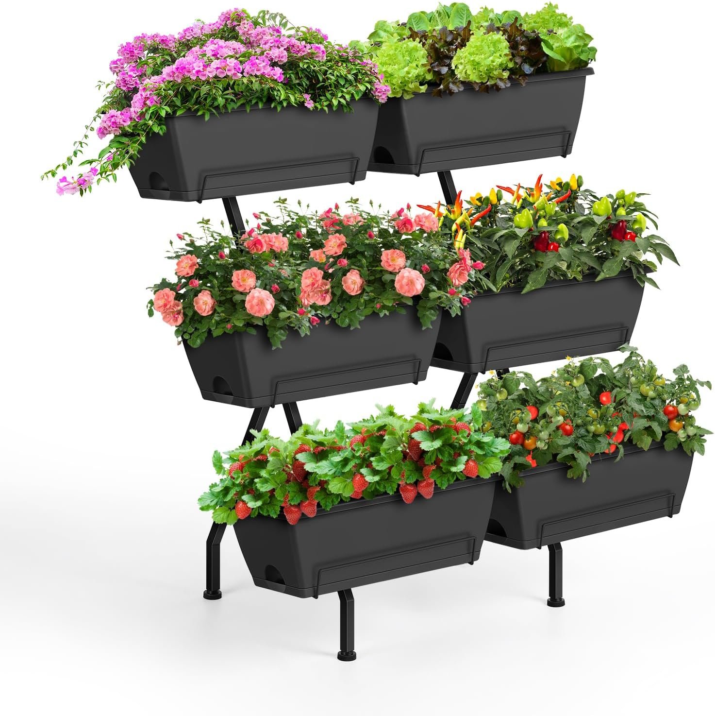 Raised Garden Beds with 6 Garden Planter Boxes Indoor Outdoor Vertical Raised Bed for Gardening Standing Planter Box with Legs, 3 Tier Elevated Herbs Flowers Garden Planter for Patio, Balcony, Gray