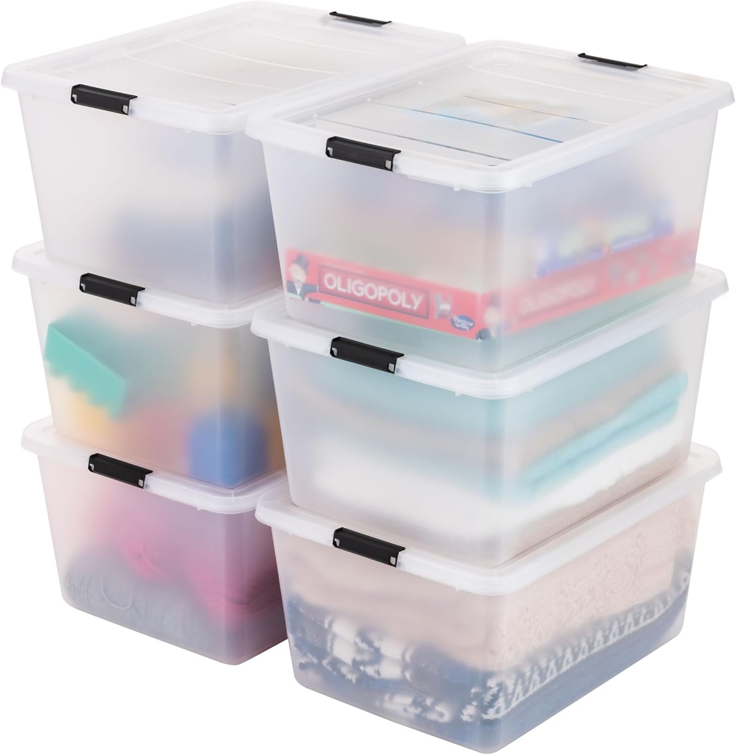 IRIS USA 32 Qt High-Capacity Clip Box 6-Pack, Craft Storage Bins with Latching Lids, Art & Writing Supply Containers for Home, Office & Classroom Organization