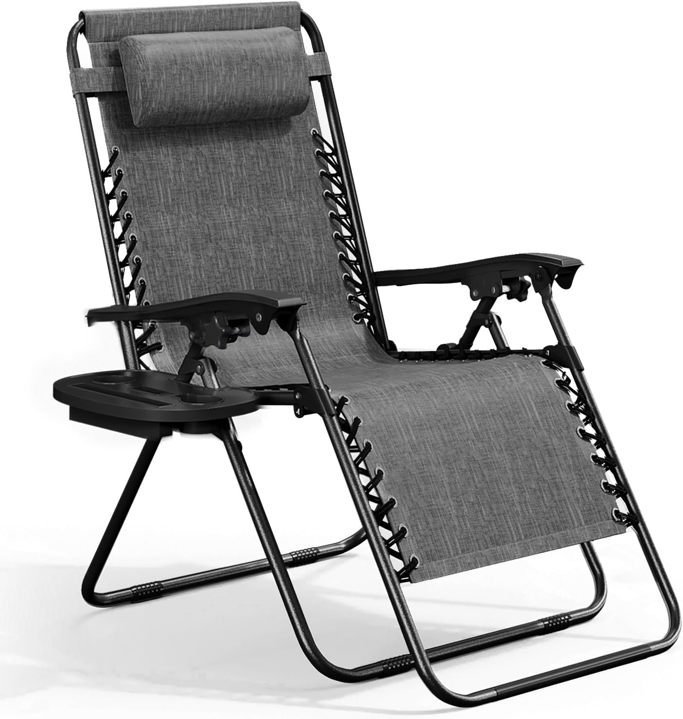 Nestl Zero Gravity Chairs, Portable Patio Lounge Chair Outdoor with Pillows & Cup Holder Trays, Adjustable Steel Mesh Reclining Camping Chair, Folding Patio Lawn Chair for Deck, Beach, Yard – Grey