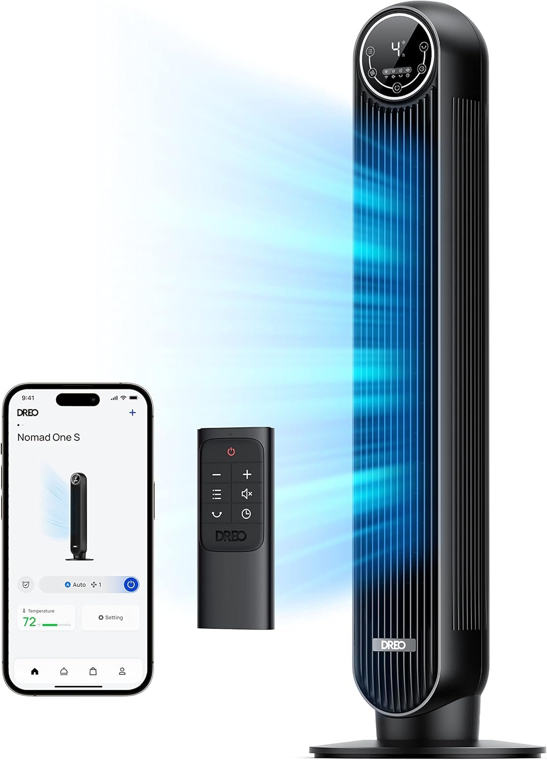 DREO Tower Fan for Bedroom, 2026 Upgraded DC Motor, 28ft/s Smart Standing Fans, 90° Oscillating Floor Fan with 20dB Ultra Quiet, 8 Speeds 4 Modes, 8H Timer, Bladeless, Remote, WiFi Voice Control